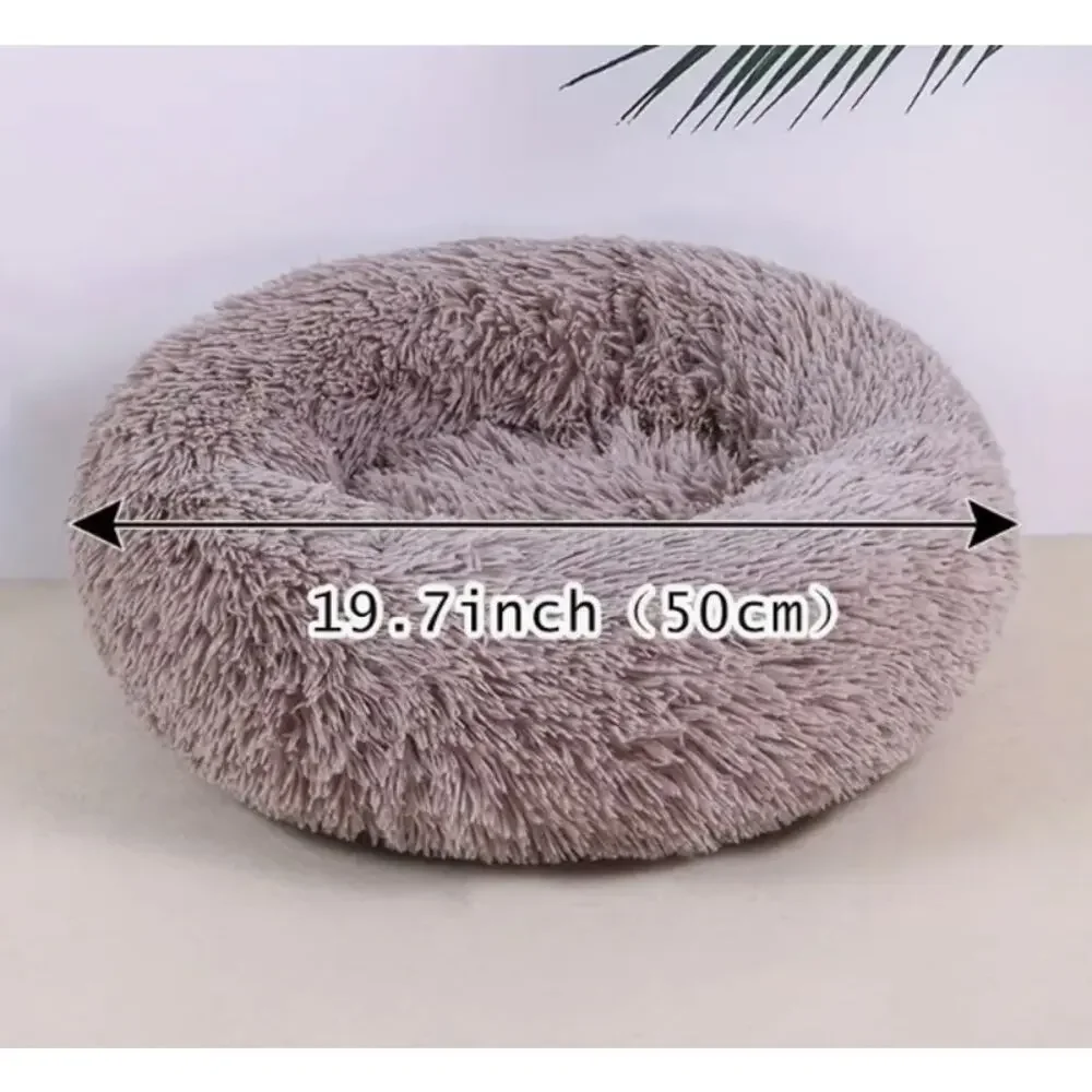 Pet Bed Plush Dog Cat Fluffy Luxury Taupe Medium 19.7